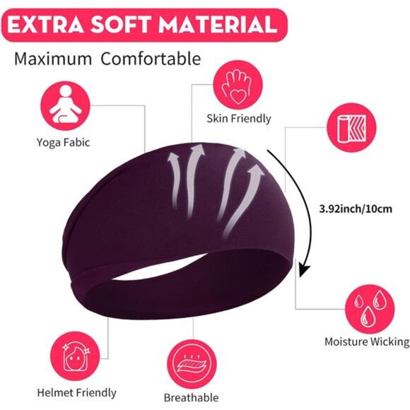 Workout Wide Headbands for Women Non Slip, Super Soft Yoga Running Exercise - Picture 4 of 7